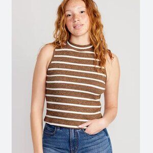 Old Navy Brown and White Ribbed Sleeveless Tank Top